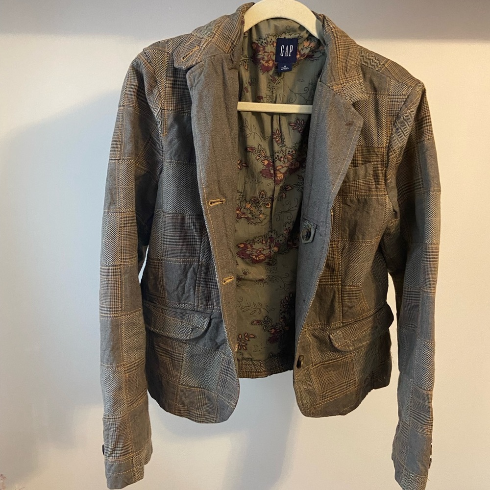 Herringbone Patchwork Blazer With Floral Lining, … - image 1